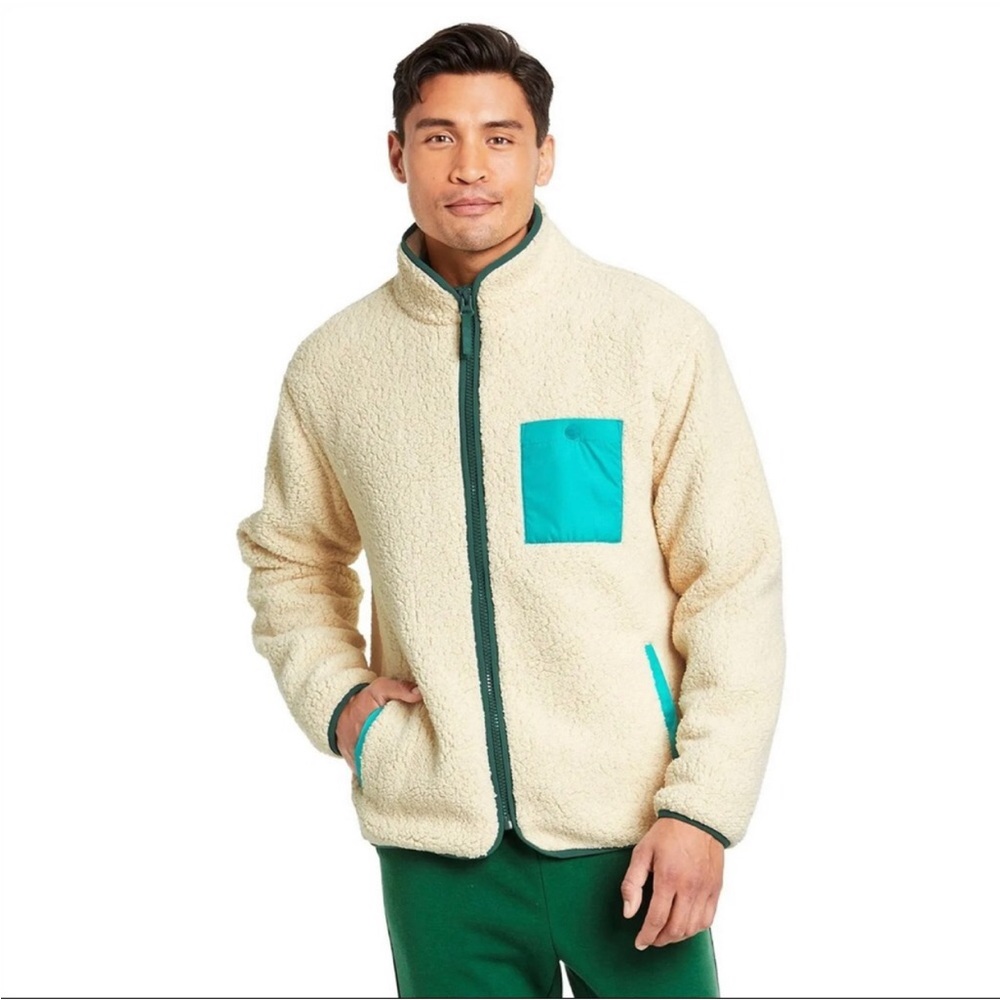 Lego X Target Collab Limited Edition Men's Sherpa Jacket sz Med cream & teal